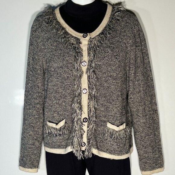 Nicole Alexander SZXL Navy & Ivory Button front Cardigan Parisian Timeless Old $ - Picture 1 of 10